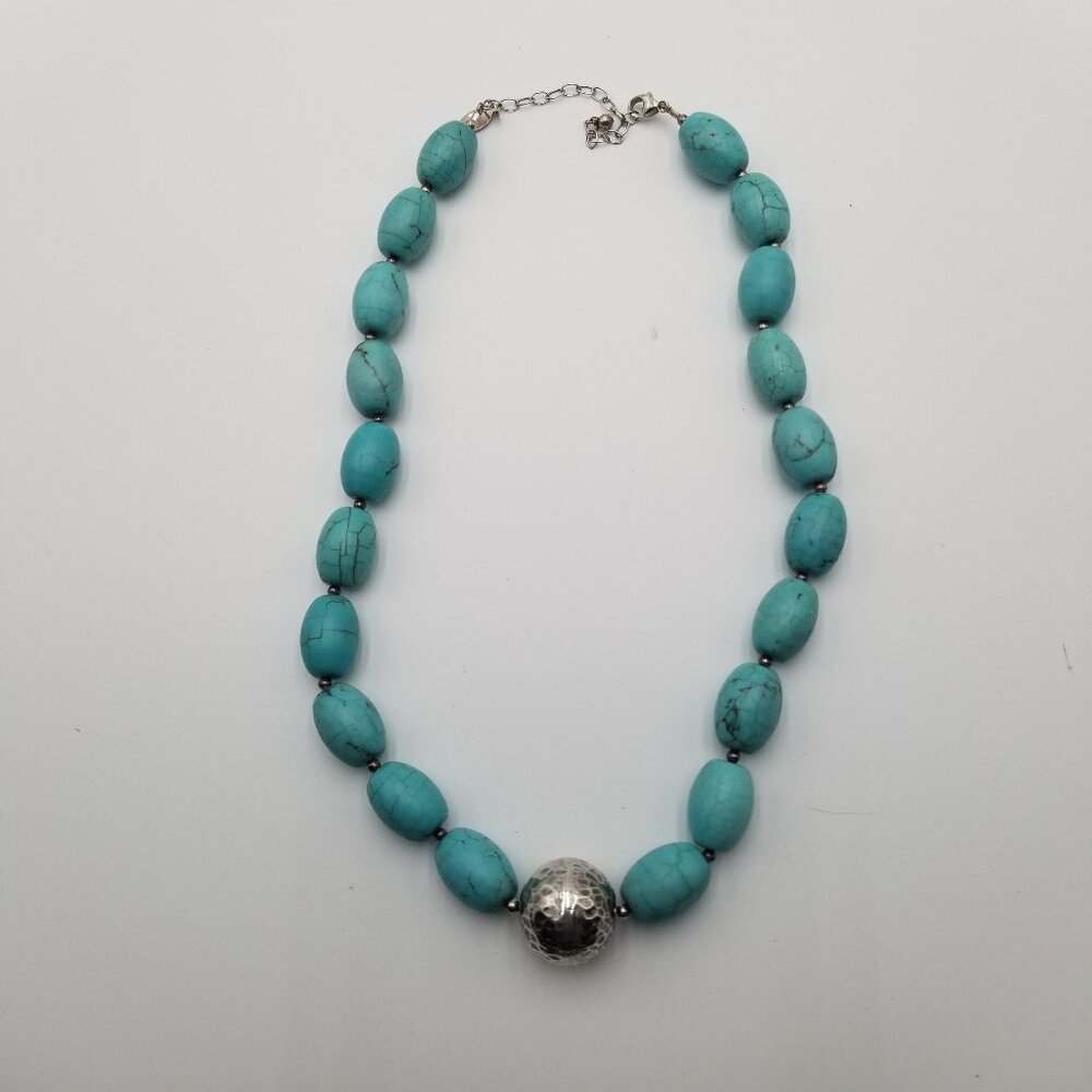JRI Mexico Turquoise and sterling silver .925 beaded necklace 18" length